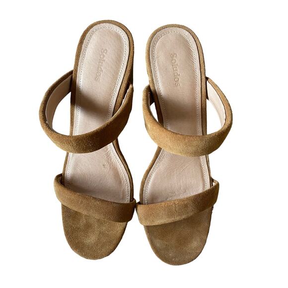 Soludos Ines Walnut Tan Suede Leather Heels Slip On Block Heel Strap Sandals 8 - Picture 6 of 10